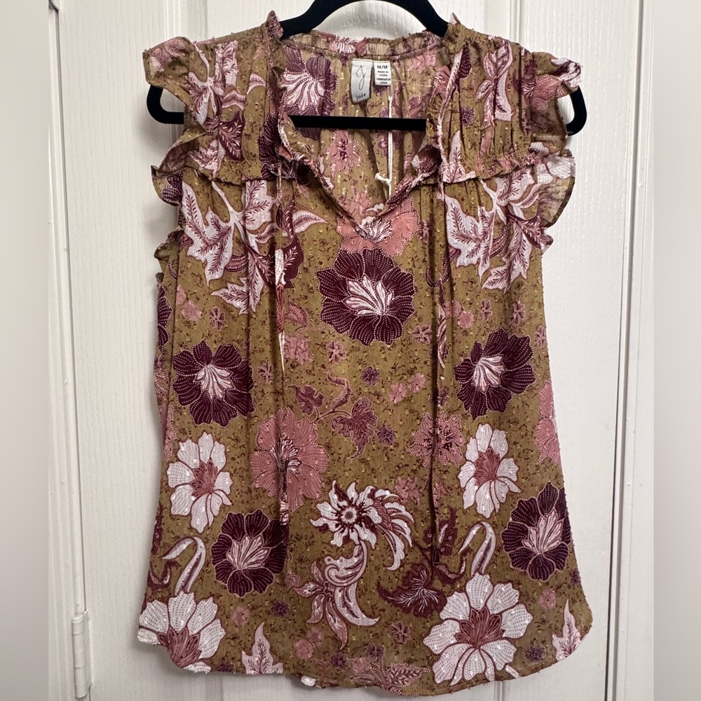 NWT Joie Pink and Brown Floral Ruffle Blouse
